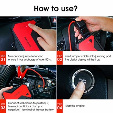DBPOWER 1000A Portable Car Jump Starter (up to 7.0L Petrol, 5.5L Diesel Engine) Battery Booster and Phone Charger with LED Flashlight - 7