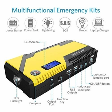 DBPOWER 500A Peak 12000mAh Portable Car Jump Starter Auto Battery Booster, Portable Phone Charger, Smart Charging Port, Compass & LCD Screen & LED Flashlight, Engines up to 3L Gas and 2.5L Diesel - 4