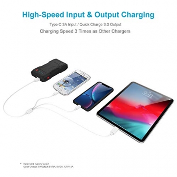 Arteck 800A Peak Portable Car Jump Starter (Up to 6.0L Gas or 4.0L Diesel Engine) QDSP Auto 12V Battery Pack Booster and QC3.0 External Battery Charger for Automotive, Motorcycle, Boat, Smart Phone - 4