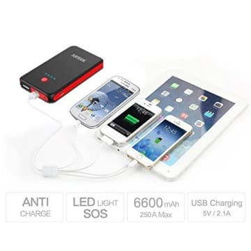 Arteck Car Jump Starter Auto Battery Charger and 8000mAh External Battery Charger Car Jumper for 12V Automotive, Motorcycle, Tractor, Boat, Phone with Clamps, LED Flashlight, 300A Peak 2.5L Gas Max - 4