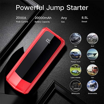Audew Upgraded Car Jump Starters, Jump Box 2000A Peak 20000mAh Battery Charger Automotive(up to All Gas and 8.5L Diesel), 12V Battery Booster with 3 Modes LED Flashlight and Dual QC USB Ports - 3