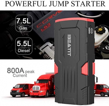 BEATIT LJ-D11 Large QDSP 800Amp 18000mAh Peak 12V Car Jump Starter (Up to 7.5L Gas and 5.5L Diesel) Portable Power Bank Auto Battery Booster with Intelligent Jumper Cables, 12. Cubic_inches - 2