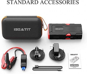 BEATIT LJ-D11 Large QDSP 800Amp 18000mAh Peak 12V Car Jump Starter (Up to 7.5L Gas and 5.5L Diesel) Portable Power Bank Auto Battery Booster with Intelligent Jumper Cables, 12. Cubic_inches - 6