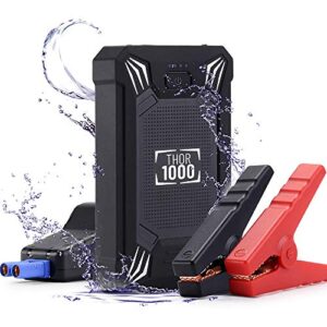 Car Battery Jump Starter Portable - 600A Peak Waterproof 12V Portable Battery Booster Pack (up to 4.0L Gas Or 2.0L Diesel Engine) Safe Auto Power Bank with USB Port, Smart Clamps & LED Flashlight - 1