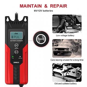 GOOLOO 6/12V 6A Smart Battery Charger and Maintainer Full Automatic 6-Stages Trickle Charging with Clamps for Car, Motorcycle, Lawn Mower, Boat, RV, SUV, ATV, Sealed Lead Acid Battery - Repair Battery - 3