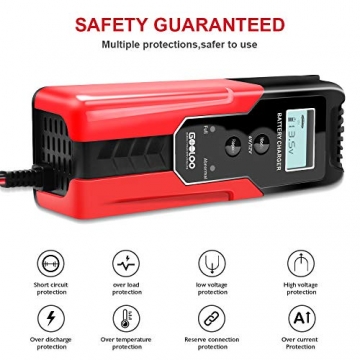 GOOLOO 6/12V 6A Smart Battery Charger and Maintainer Full Automatic 6-Stages Trickle Charging with Clamps for Car, Motorcycle, Lawn Mower, Boat, RV, SUV, ATV, Sealed Lead Acid Battery - Repair Battery - 6