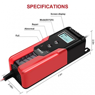 GOOLOO 6/12V 6A Smart Battery Charger and Maintainer Full Automatic 6-Stages Trickle Charging with Clamps for Car, Motorcycle, Lawn Mower, Boat, RV, SUV, ATV, Sealed Lead Acid Battery - Repair Battery - 7