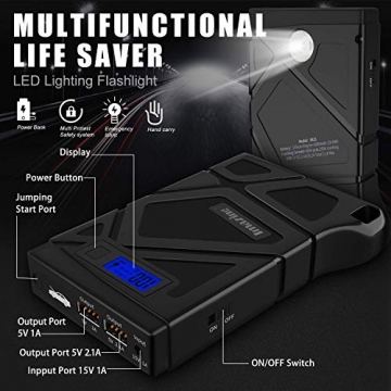 Imazing Portable Car Jump Starter 600A Peak 8000mAH (Up to 3.5L Gas or 2L Diesel Engine) 12V Auto Battery Booster Portable Power Pack with Smart Jumper Cables - 3