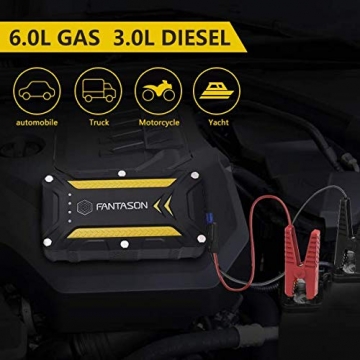 JUMP STARTER, FANTASON 1200A Portable Waterproof Car Jump Starter (Up to 6.0L Gas or 3.0L Diesel Engine) 12V Auto Battery Booster 12000mAh Lithium Battery Dual QC 3.0 USB Type C Charger Port - 2