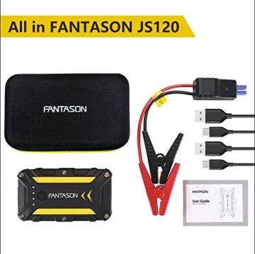JUMP STARTER, FANTASON 1200A Portable Waterproof Car Jump Starter (Up to 6.0L Gas or 3.0L Diesel Engine) 12V Auto Battery Booster 12000mAh Lithium Battery Dual QC 3.0 USB Type C Charger Port - 6