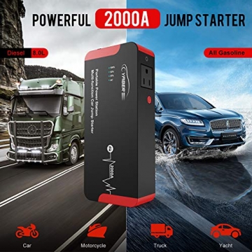 Jump Starter,YABER Car Jump Starter 2000A Peak 22000mAH (All Gas and 8L Diesel) 100W Portable Power Station Battery Starter with AC & DC Output Car Battery Charger Jump Starter Built-in LED Light - 2