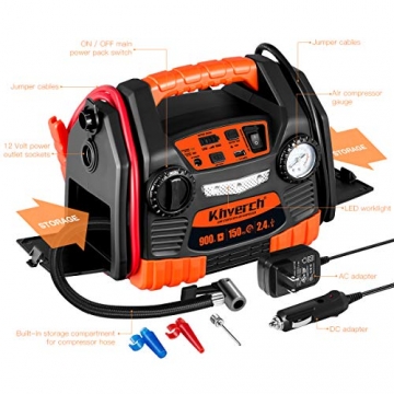 Kinverch Portable Car Jump Starter 900 Peak Amp 12 Volt with 1-USB 1-12V Power Ports & 150 PSI Air Compressor - 2