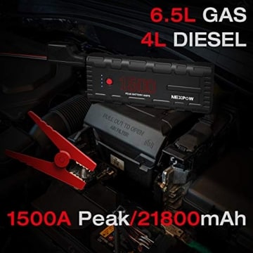 NEXPOW Car Battery Starter, 1500A Peak 21800mAh 12V Auto Car Jump Starter Power Pack with USB Quick Charge 3.0 (Up to 6.5L Gas or 4L Diesel Engine) - 3