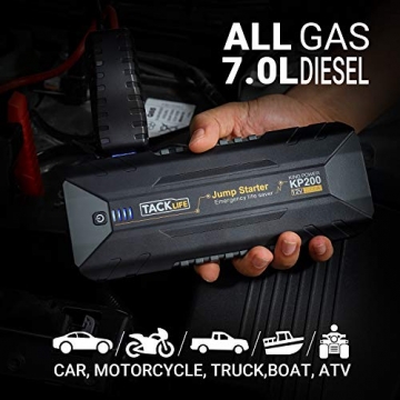 TACKLIFE 2000A Car Jump Starter for up to ALL Gas and 7L Diesel Engines, 12V Car Battery Booster, Portable Power Pack with Quick Charge 3.0 and Type-C port - 2