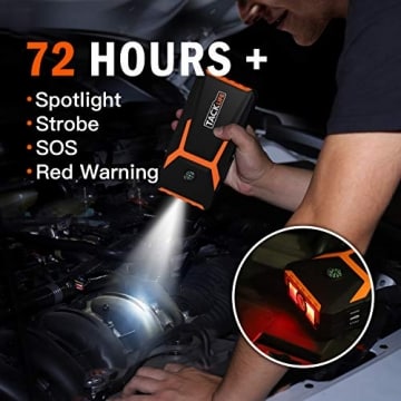 TACKLIFE T8 800A Peak 18000mAh Car Jump Starter (up to 7.0L Gas, 5.5L Diesel engine) with LCD Screen, USB Quick Charge, 12V Auto Battery Booster, Portable Power Pack with Built-in LED light - 4