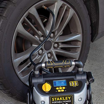 STANLEY J5C09D Digital Portable Power Station Jump Starter: 1200 Peak/600 Instant Amps, 120 PSI Air Compressor, 3.1A USB Ports, Battery Clamps - 5
