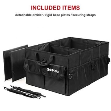 GOOLOO Car Trunk Organizer Auto Cargo Storage Container Multi-compartments Collapsible Durable Box with Straps, Waterproof Bottom for Truck, SUV, Minivan, Jeep - 5