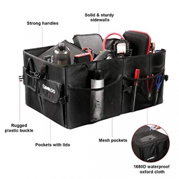 GOOLOO Car Trunk Organizer Auto Cargo Storage Container Multi-compartments Collapsible Durable Box with Straps, Waterproof Bottom for Truck, SUV, Minivan, Jeep - 7