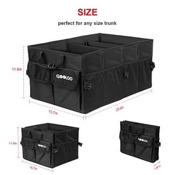 GOOLOO Car Trunk Organizer Auto Cargo Storage Container Multi-compartments Collapsible Durable Box with Straps, Waterproof Bottom for Truck, SUV, Minivan, Jeep - 8