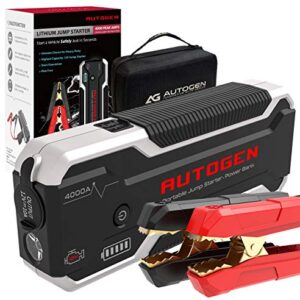 AUTOGEN 4000A Car Jump Starter (10.0L+ Gasoline & Diesel), 12-Volt Portable Lithium Battery Jumper Box Booster Pack for Cars, SUVs, Trucks. Huge Power Bank with Quick Charge 3.0 - 1