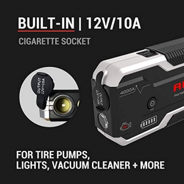 AUTOGEN 4000A Car Jump Starter (10.0L+ Gasoline & Diesel), 12-Volt Portable Lithium Battery Jumper Box Booster Pack for Cars, SUVs, Trucks. Huge Power Bank with Quick Charge 3.0 - 5