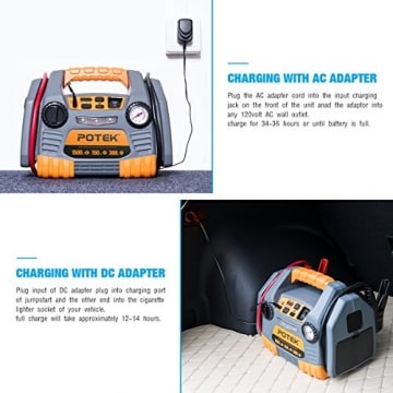 POTEK Portable Power Source:1500 Peak/ 750 Instant Amps Jump Starter, 300W Inverter,150 PSI Air Compressor - 7