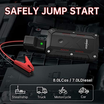 Battery Starter for Car, Fconegy 2200A Peak 25000mAh Portable Car Jump Starter with USB QC3.0 Charger, Smart Safety Jumper Clamps, Portable Power 12V Car Booster, (up to 8.0L car 7.0LDiesel Engines) - 2