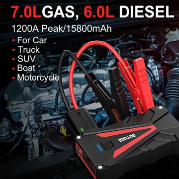 Car Jump Starter, BUTURE 1200A Peak 15800mAh Portable Car Battery Starter (up to 7.0L Gas/6.0L Diesel Engines) Auto Battery Booster Pack with Smart Safety Jumper Cable, QC3.0 USB Outputs - 7