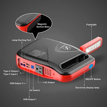 Car Jump Starter, FLYLINKTECH 2500A Peak 24000mAh Powerful Portable Auto Battery Starter (up to All Gas or 8.0L Diesel Engine) with 100W AC Outlet - 12V UL Certified Car Battery Power Booster Pack - 7