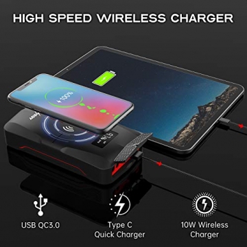 FCONEGY Car Jump Starter 1600A Peak 18000mAh 12V Portable Auto Battery Booster Safe Power Pack with Wireless Charger, USB Quick Charge,LCD Screen, LED Flashlight(up to 7.0L Gas, 5.5L Diesel Engine) - 2