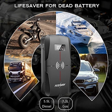 FCONEGY Car Jump Starter 1600A Peak 18000mAh 12V Portable Auto Battery Booster Safe Power Pack with Wireless Charger, USB Quick Charge,LCD Screen, LED Flashlight(up to 7.0L Gas, 5.5L Diesel Engine) - 4