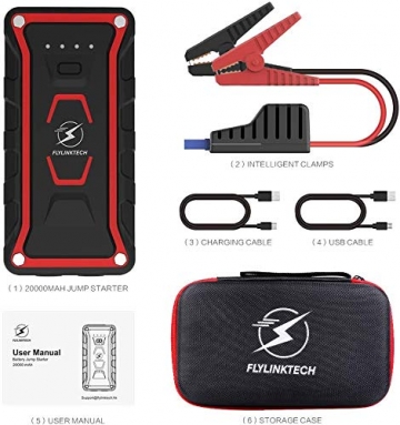 FLYLINKTECH Car Jump Starter, 1500A Peak 20000mAh 12V Portable Car Battery Starter(All Gas&7.0L Diesel Engine), Smart Lithium Jump Starter Auto Battery Booster Built-in LED Light with Quick Charger - 5