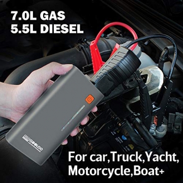 GOOLOO 1200A Peak 18000mAh SuperSafe Car Jump Starter with USB Quick Charge (Up to 7.0L Gas or 5.5L Diesel Engine), 12V Portable Power Pack Auto Battery Booster Phone Charger Built-in LED Light,Gray - 2