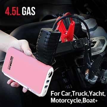 GOOLOO GP80 800A Peak SuperSafe Car Jump Starter for 4.5L Gas Engine 12V Auto Battery Booster Charger Portable Power Pack with Quick Charge In & Out Port, Built-in LED Flashlight, Pink - 5