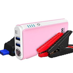 GOOLOO GP80 800A Peak SuperSafe Car Jump Starter for 4.5L Gas Engine 12V Auto Battery Booster Charger Portable Power Pack with Quick Charge In & Out Port, Built-in LED Flashlight, Pink - 1