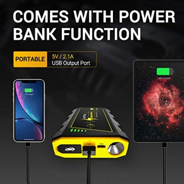 LOFTEK Portable Car Battery Jump Starter (Up to 7.0L Gas or 5.5L Diesel Engine), 12V Power Pack Auto Battery Booster with Built-in LED Light - 5