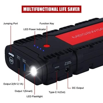 MEGAWISE 2500A Peak 21800mAh Car Battery Jump Starter (up to 8.0L Gas/6.5L Diesel Engines) 12V Portable Power Pack Auto Battery Booster with Dual USB Outputs - 8