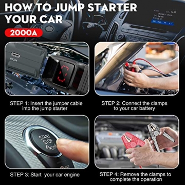 NEXPOW 2000A 18000mAh Car Jump Starter with USB Quick Charge 3.0 (Up to 7.0L Gas or 6.5L Diesel Engine), 12V Portable Battery Starter, Battery Booster with Built-in LED Light - 3