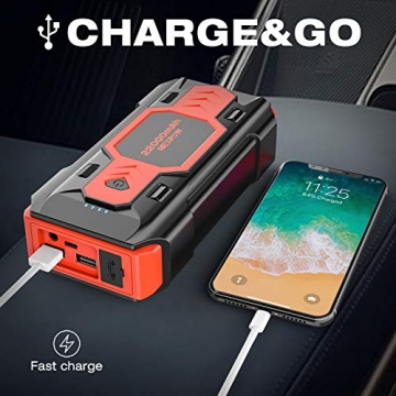 NEXPOW Battery Starter for Car, 2500A 22000mAh Portable Car Jump Starter Q9B (up to 8.0L Gas/8L Diesel Engines) 12V Auto Battery Booster Pack with USB Quick Charge 3.0, Type-C - 4