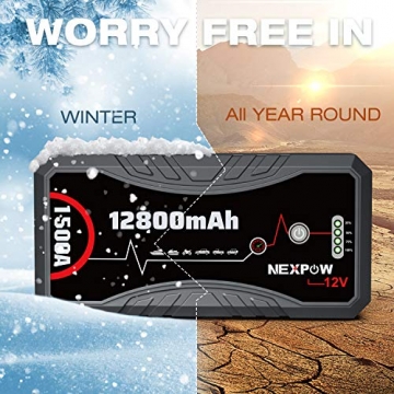 NEXPOW Car Battery Starter Q10S, 1500A Peak 12800mAh 12V Car Auto Jump Starter Power Pack with USB Quick Charge 3.0 (Up to 7L Gas or 5.5L Diesel Engine) - 3