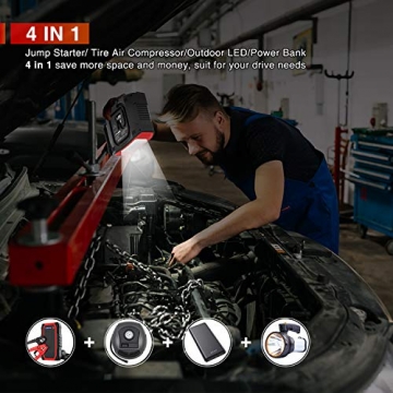 Portable Jump Starter with Air Compressor, UTRAI Jstar5 150 PSI 2000A 24000mAh(8L Gas 7.5L Diesel Engine) 12V Battery Jump Pack with Emergency Light LCD Screen USB QC3.0 for Cars, Trucks, SUV - 2