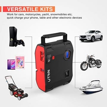 Portable Jump Starter with Air Compressor, UTRAI Jstar5 150 PSI 2000A 24000mAh(8L Gas 7.5L Diesel Engine) 12V Battery Jump Pack with Emergency Light LCD Screen USB QC3.0 for Cars, Trucks, SUV - 3