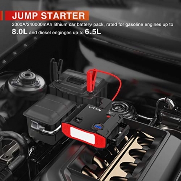 Portable Jump Starter with Air Compressor, UTRAI Jstar5 150 PSI 2000A 24000mAh(8L Gas 7.5L Diesel Engine) 12V Battery Jump Pack with Emergency Light LCD Screen USB QC3.0 for Cars, Trucks, SUV - 4