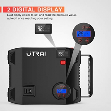 Portable Jump Starter with Air Compressor, UTRAI Jstar5 150 PSI 2000A 24000mAh(8L Gas 7.5L Diesel Engine) 12V Battery Jump Pack with Emergency Light LCD Screen USB QC3.0 for Cars, Trucks, SUV - 6