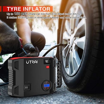 Portable Jump Starter with Air Compressor, UTRAI Jstar5 150 PSI 2000A 24000mAh(8L Gas 7.5L Diesel Engine) 12V Battery Jump Pack with Emergency Light LCD Screen USB QC3.0 for Cars, Trucks, SUV - 7