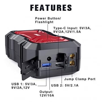 SANROCK 2500A Peak Portable Car Battery Jump Starter (up to 8.0L Gas or 8.0L Diesel) 22800mAh with USB Qick Charge, in&Out Type-C, 12V Auto Portable Power Pack Battery Booster Built-in LED Light - 2