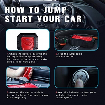 SANROCK 2500A Peak Portable Car Battery Jump Starter (up to 8.0L Gas or 8.0L Diesel) 22800mAh with USB Qick Charge, in&Out Type-C, 12V Auto Portable Power Pack Battery Booster Built-in LED Light - 3