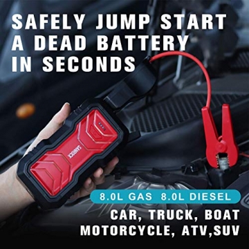 SANROCK 2500A Peak Portable Car Battery Jump Starter (up to 8.0L Gas or 8.0L Diesel) 22800mAh with USB Qick Charge, in&Out Type-C, 12V Auto Portable Power Pack Battery Booster Built-in LED Light - 4
