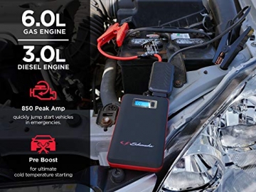 Schumacher SL1463  850 Amp 12V Rechargeable Lithium Jump Starter Starts 6.0L - Gas | 3.0L - Diesel vehicles USB Power for Charging Phones/Tablets Auto Pre-Boost for Ultimate Cold Temp Starting - 5