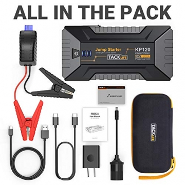 TACKLIFE 1200A Peak Car Jump Starter for up to 8.0L Gas and 6.0L Diesel Engines, Portable Power Pack with QC 3.0 and Dual USB Port, 12V Battery Booster with 3-Mode Flashlight - 7
